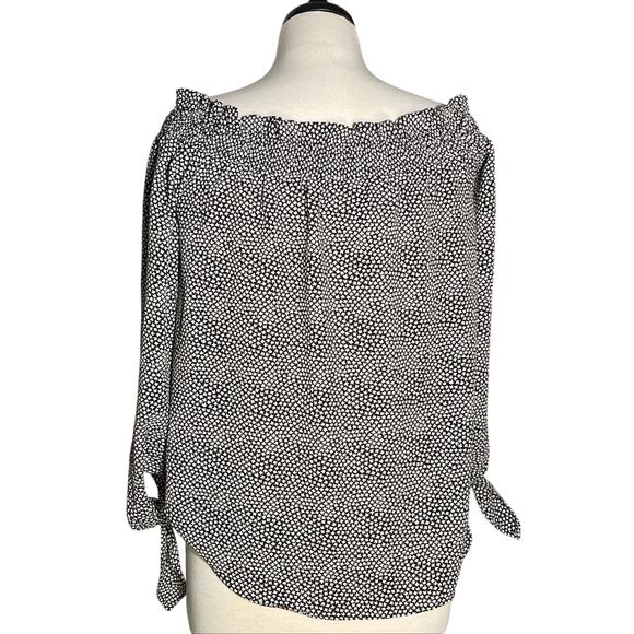 Michael Kors Women's Blouse Top 3/4 Tie Sleeve Black & White Small - Picture 5 of 6